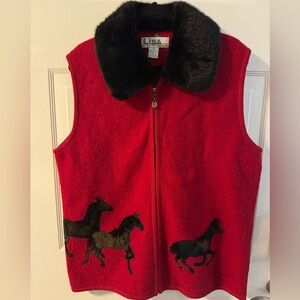 Vintage Western Wool Horse Vest Detachable Fur Collar Cowgirl Cabincore Country